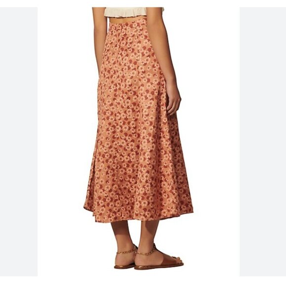 NWOT SANDRO PASCALINE DAISY POLKA DOTS FLARED MIDI SKIRT IN PINK - M (SANDRO 2) - Picture 1 of 10